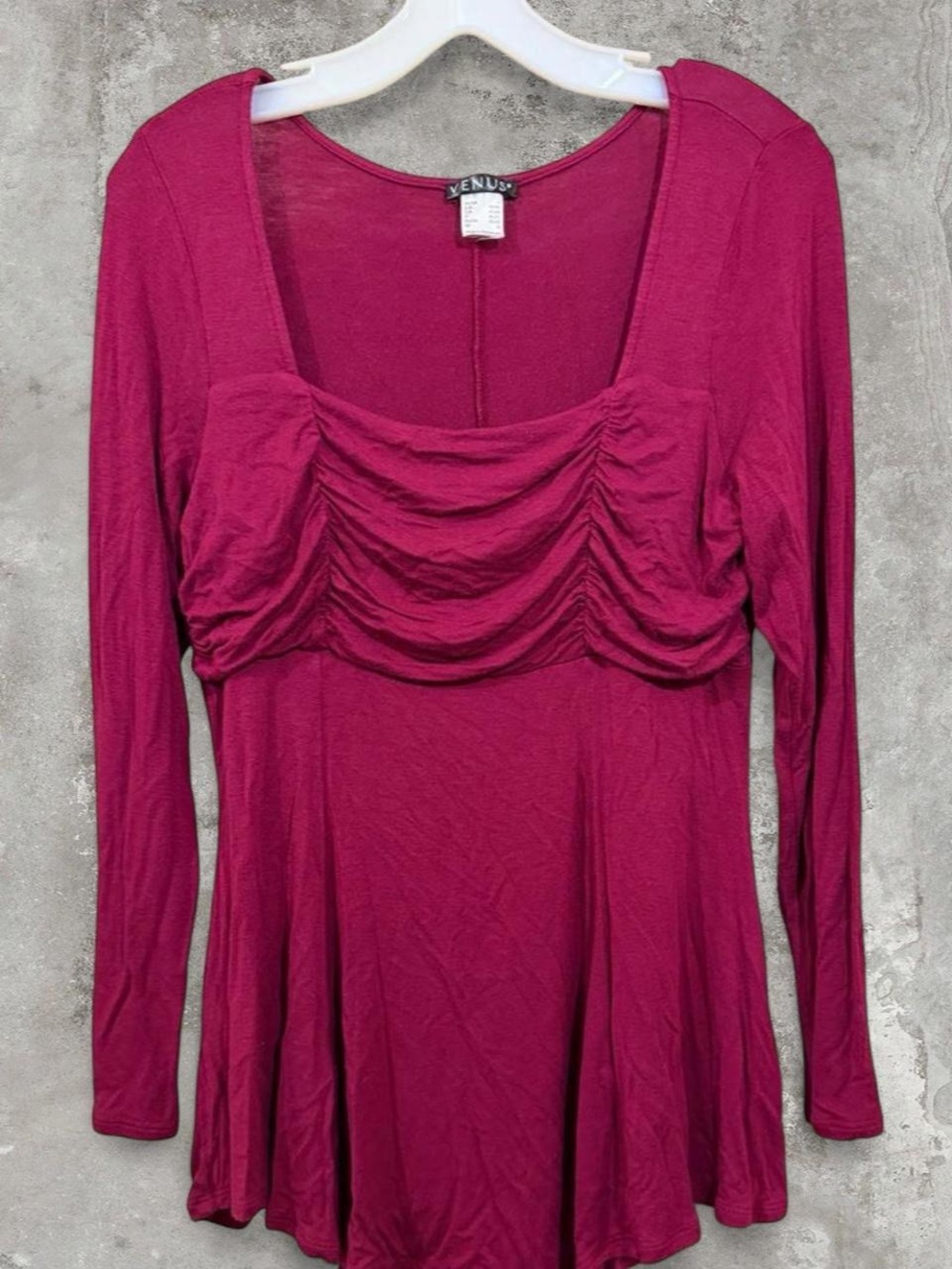 VENUS Y2K Vintage Ruched Bust Long-Sleeve Tunic in Fuchsia Size L